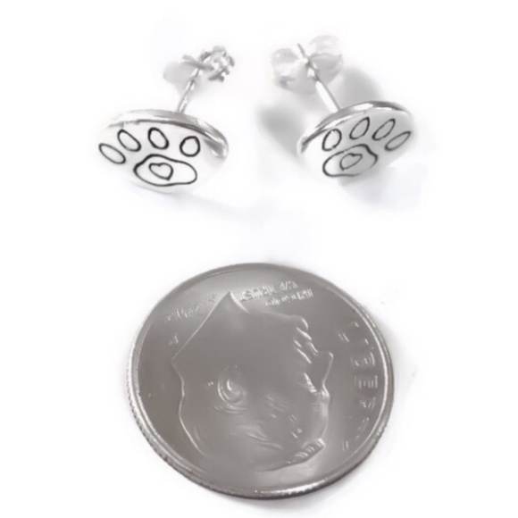 Paw Print 925 Silver Stud Earrings - Picture 5 of 7